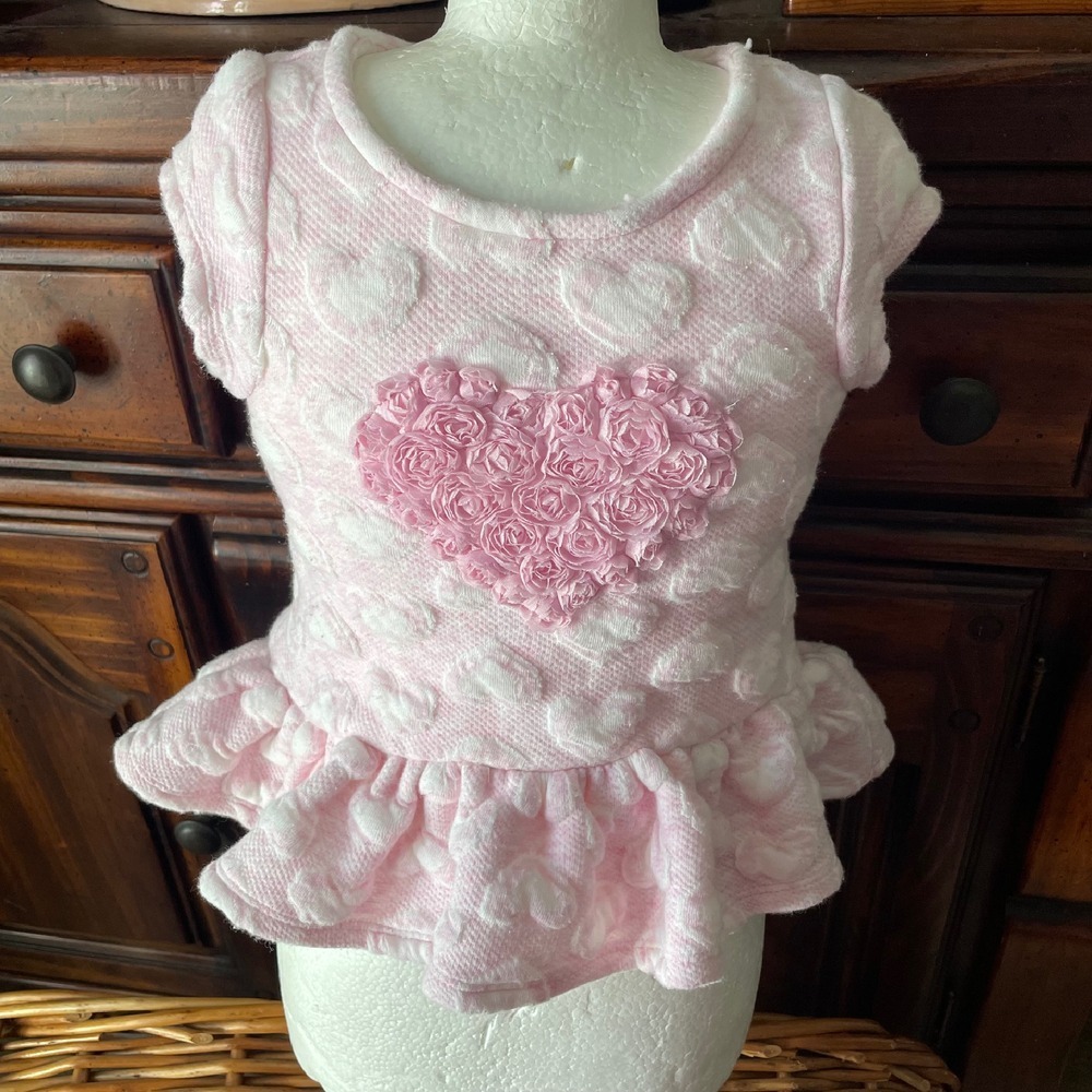 Pippa &‎ Julie Heart Baby Girl soft Top Ruffle Hem warm Knit Pink White 24M